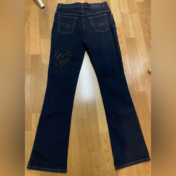 BLUMARINE Jeans Cotton Stretch Midnight Black Rose Lace Cutout 44/10 NEW - Picture 5 of 14